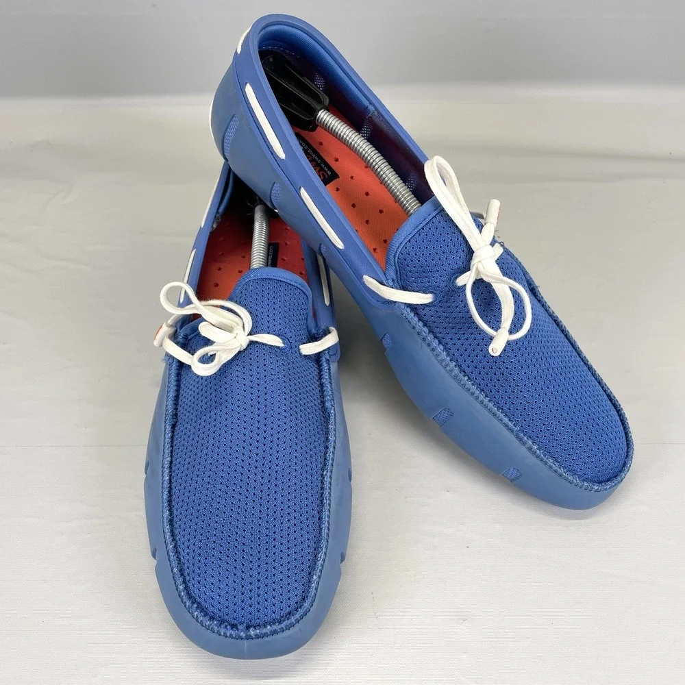 SWIMS Shoes Mens Size 9 Blue Lace Loafer Water Friendly Rubber Mesh Boat Driver